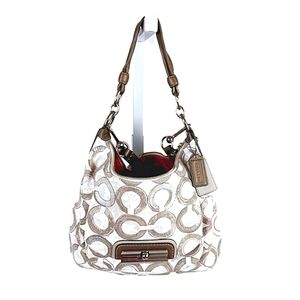 NWOT Coach Kristin Sequin Op Art Hobo Bag Tan Pink Logo L1082-16791 Shoulder